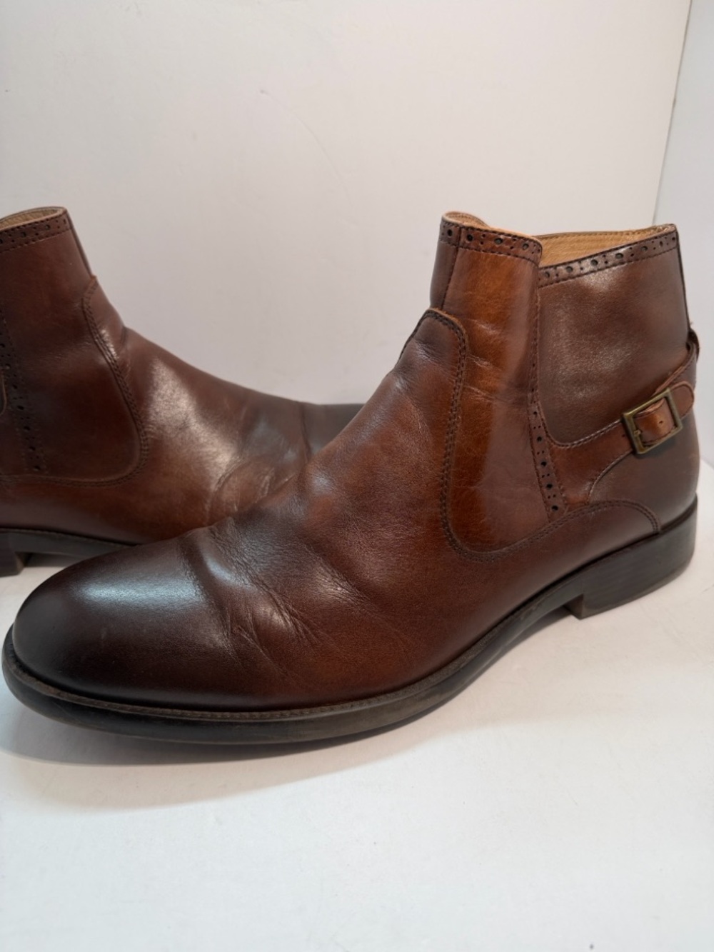 Johnston & Murphy Brown Leather Chukka Boots with Side Buckle